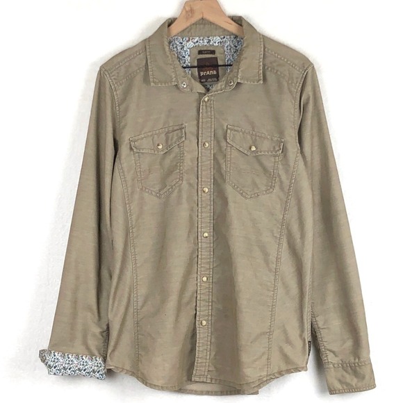 Prana Other - Prana Slim Fit Mens Tan Corduroy Snap Button Long Sleeve Shirt Medium